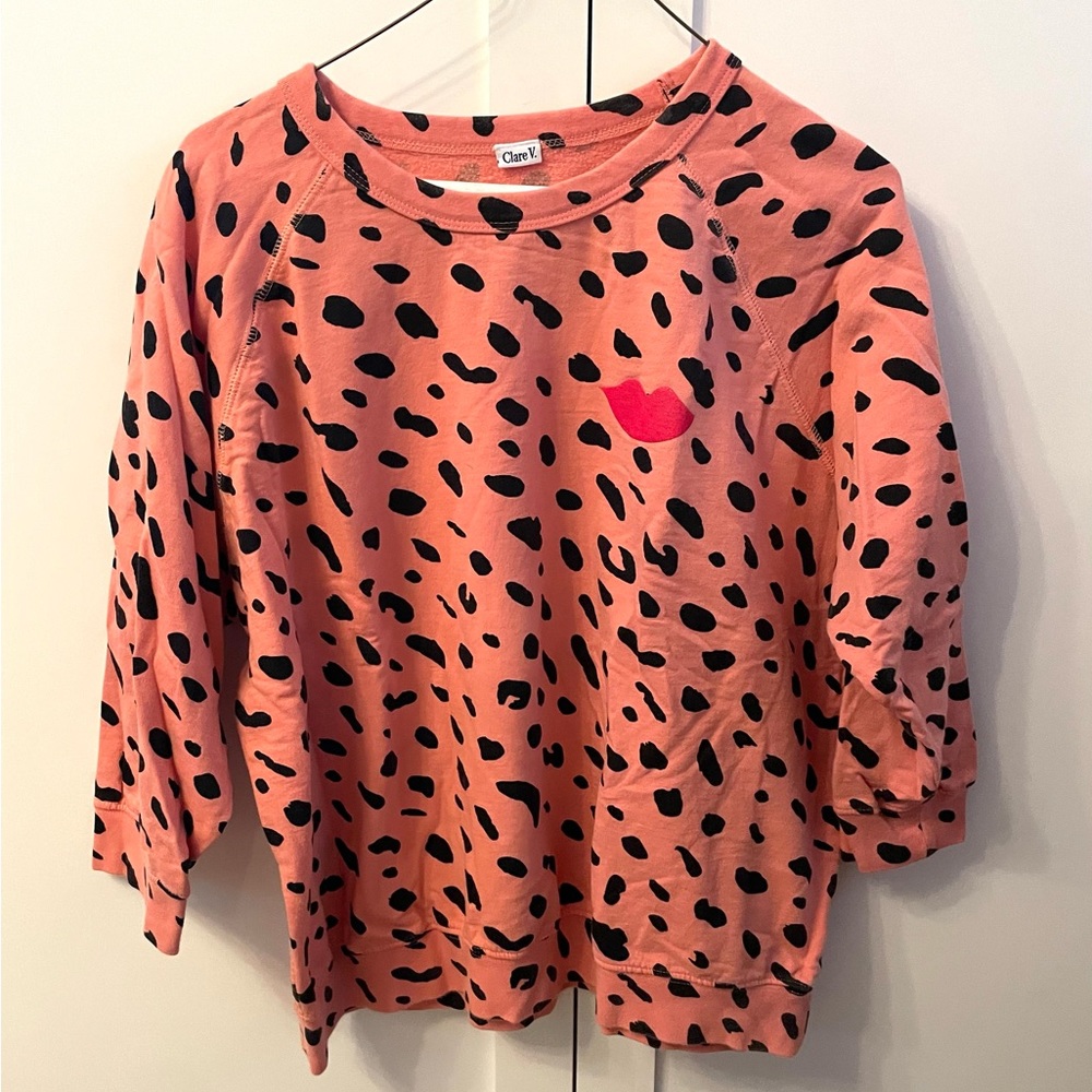 Clare V Vivier Lips Crewneck Sweatshirt XL orange leopard cheetah